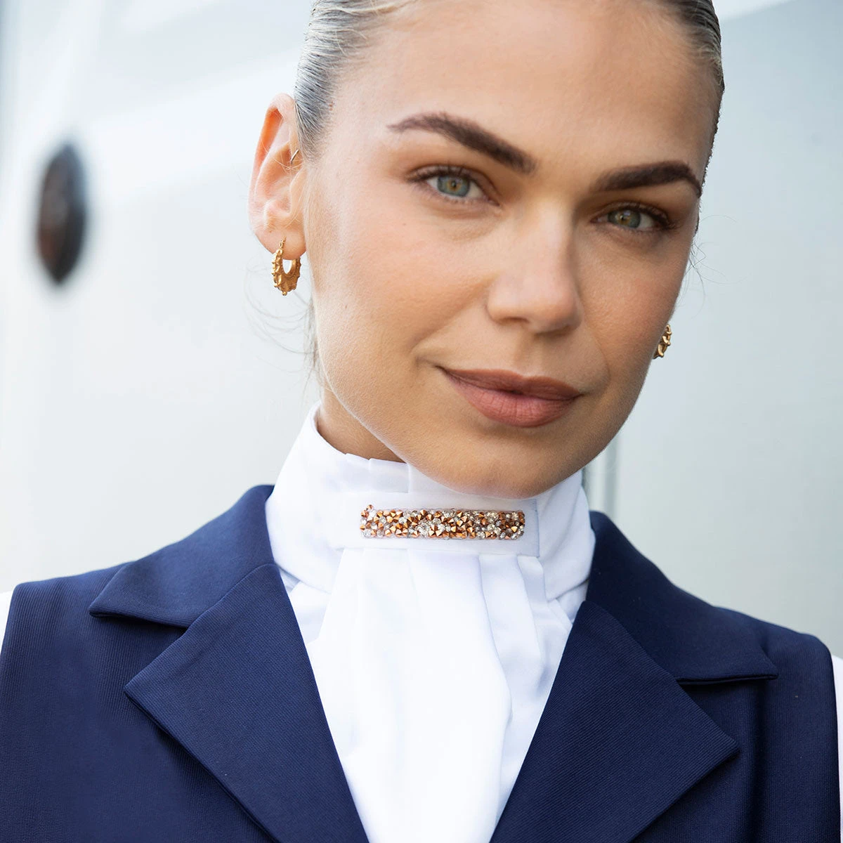 Equetech Deluxe Ready Tied Stock Tie - Rose Gold Crystal 4 Equetech Deluxe Ready Tied Stock Tie - Rose Gold Crystal - Image 2